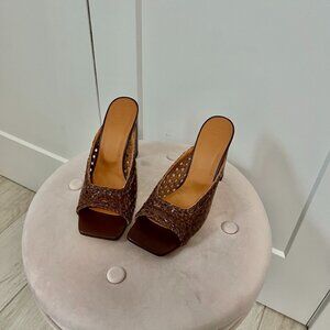8 By Yoox Brown Rattan Square Toe Heels Size 39